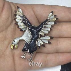 Vintage LB Chavez Zuni Inlaid Stone Eagle Figural Brooch Pin