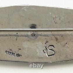 Vintage LS Navajo Stamped Sterling Silver Coral Long Bar Brooch Pin Signed 3