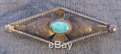 Vintage Large Fred Harvey Navajo Sterling Turquoise Thunderbird Pin