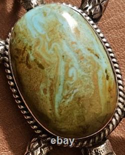 Vintage Large Handcrafted Navajo Sterling Turquoise Turtle Brooch Pin Pendant