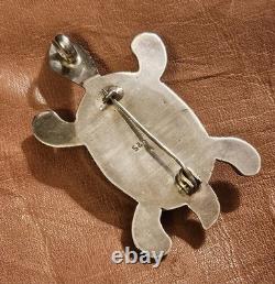 Vintage Large Handcrafted Navajo Sterling Turquoise Turtle Brooch Pin Pendant
