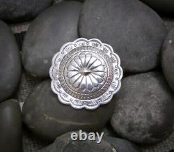 Vintage Large Native American Navajo Sterling Silver Round Concho Brooch Pin