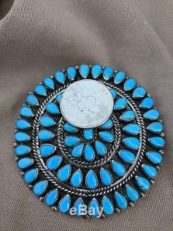 Vintage Large Native American Petite Point Turquoise Pin/Pendant signed