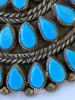 Vintage Large Native American Petite Point Turquoise Pin/Pendant signed