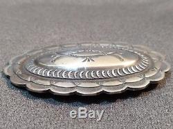 Vintage Large Navajo Henry San Signed Stamped Sterling Silver Concho Pendant Pin