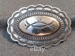 Vintage Large Navajo Henry San Signed Stamped Sterling Silver Concho Pendant Pin
