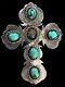 Vintage Large Navajo Native American Sterling Silver Turquoise Cross Pin Pendant