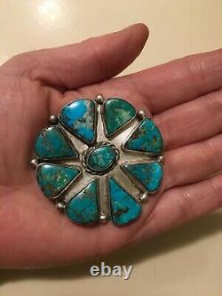 Vintage Large Navajo Sterling Silver Cluster Morenci Turquoise Brooch Pin