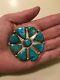 Vintage Large Navajo Sterling Silver Cluster Morenci Turquoise Brooch Pin