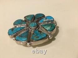 Vintage Large Navajo Sterling Silver Cluster Morenci Turquoise Brooch Pin