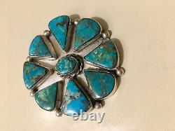 Vintage Large Navajo Sterling Silver Cluster Morenci Turquoise Brooch Pin