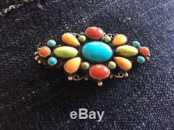 Vintage Leo Feeney Cluster Pin, sleeping beauty turquoise, coral, varasite