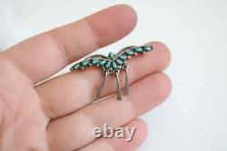 Vintage NATIVE AMERICAN Sterling Silver-Turquoise Petite Butterfly Brooch 2.7g