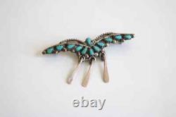 Vintage NATIVE AMERICAN Sterling Silver-Turquoise Petite Butterfly Brooch 2.7g