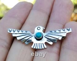 Vintage NATIVE AMERICAN Sterling Silver-Turquoise Thunderbird Pin-Brooch