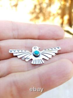 Vintage NATIVE AMERICAN Sterling Silver-Turquoise Thunderbird Pin-Brooch