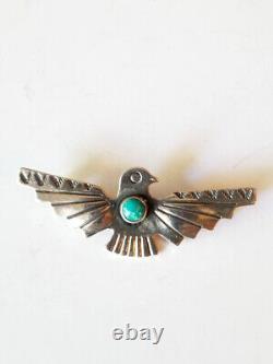 Vintage NATIVE AMERICAN Sterling Silver-Turquoise Thunderbird Pin-Brooch