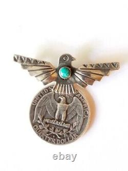 Vintage NATIVE AMERICAN Sterling Silver-Turquoise Thunderbird Pin-Brooch