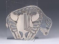 Vintage NAVAJO Allison Snowhawk Lee Sterling Silver Buffalo Skull Brooch Pin