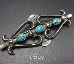Vintage NAVAJO Cast & Hand Stamped Sterling Silver & Turquoise PIN/BROOCH Morgan