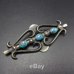 Vintage NAVAJO Cast & Hand Stamped Sterling Silver & Turquoise PIN/BROOCH Morgan