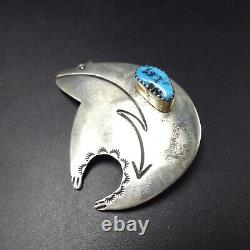 Vintage NAVAJO Hand Stamped Sterling Silver TURQUOISE BEAR FETISH PIN/PENDANT