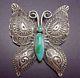 Vintage Navajo Hand Stamped Sterling Silver & Turquoise Butterfly Pin/brooch