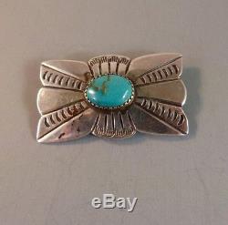 Vintage NAVAJO PIN Classic Fred Harvey Turquoise and Sterling Silver 1940's