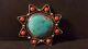 Vintage Navajo Rare Large 8 Pointed Star Turquoise & Coral Brooch/ Pin 2 1/4