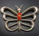 Vintage Navajo Sand Cast Sterling Silver & Coral Butterfly Pin/brooch