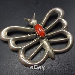 Vintage NAVAJO Sand Cast Sterling Silver & CORAL Butterfly PIN/BROOCH