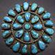 Vintage Navajo Sterling Silver & Blue Morenci Turquoise Cluster Pin/pendant