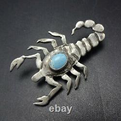 Vintage NAVAJO Sterling Silver LIGHT BLUE TURQUOISE SCORPION PIN/BROOCH