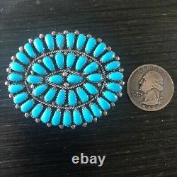 Vintage NAVAJO Sterling Silver TURQUOISE Cluster Petit Point PIN/BROOCH PENDANT