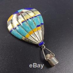 Vintage NAVAJO Sterling Silver TURQUOISE Inlay BROOCH/PENDANT Hot Air Balloon 3