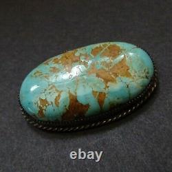 Vintage NAVAJO Sterling Silver TURQUOISE PIN/BROOCH Beautiful Oval Cabochon