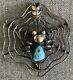 Vintage Navajo Turquoise Spider Sterling Silver Spiderweb Pin Brooch