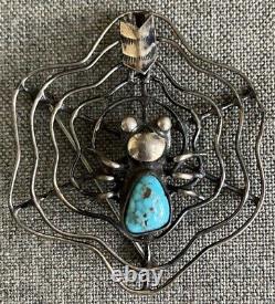 Vintage NAVAJO TURQUOISE Spider Sterling Silver SPIDERWEB Pin Brooch