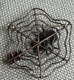 Vintage NAVAJO TURQUOISE Spider Sterling Silver SPIDERWEB Pin Brooch