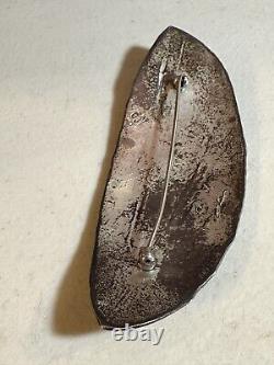 Vintage Native Abstract Leaf 925 Sterling Silver Pin Brooch with Patina Hammered