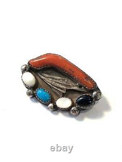 Vintage Native American Branch Coral & Turquoise Brooch Pin