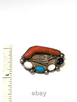 Vintage Native American Branch Coral & Turquoise Brooch Pin