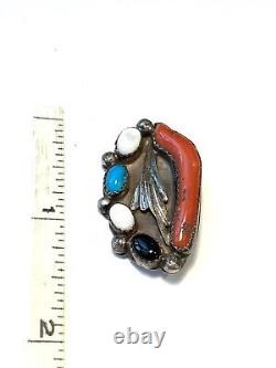 Vintage Native American Branch Coral & Turquoise Brooch Pin