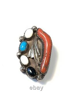 Vintage Native American Branch Coral & Turquoise Brooch Pin