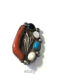 Vintage Native American Branch Coral & Turquoise Brooch Pin