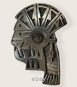 Vintage Native American Brooch Pin Hopi Warrior Headdress FL F. LAHALEON Pendant