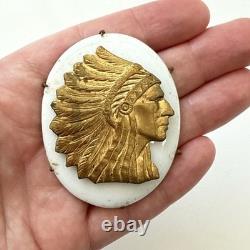 Vintage Native American Chief With Headdress Pin Brooch Missing Pin As-Is
