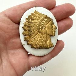 Vintage Native American Chief With Headdress Pin Brooch Missing Pin As-Is