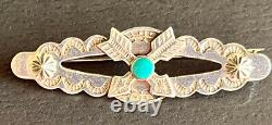 Vintage Native American Fred Harvey Era Sterling Silver Turquoise Pin Stamped