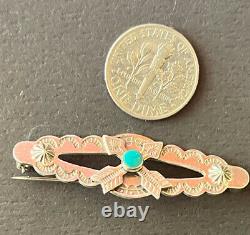 Vintage Native American Fred Harvey Era Sterling Silver Turquoise Pin Stamped